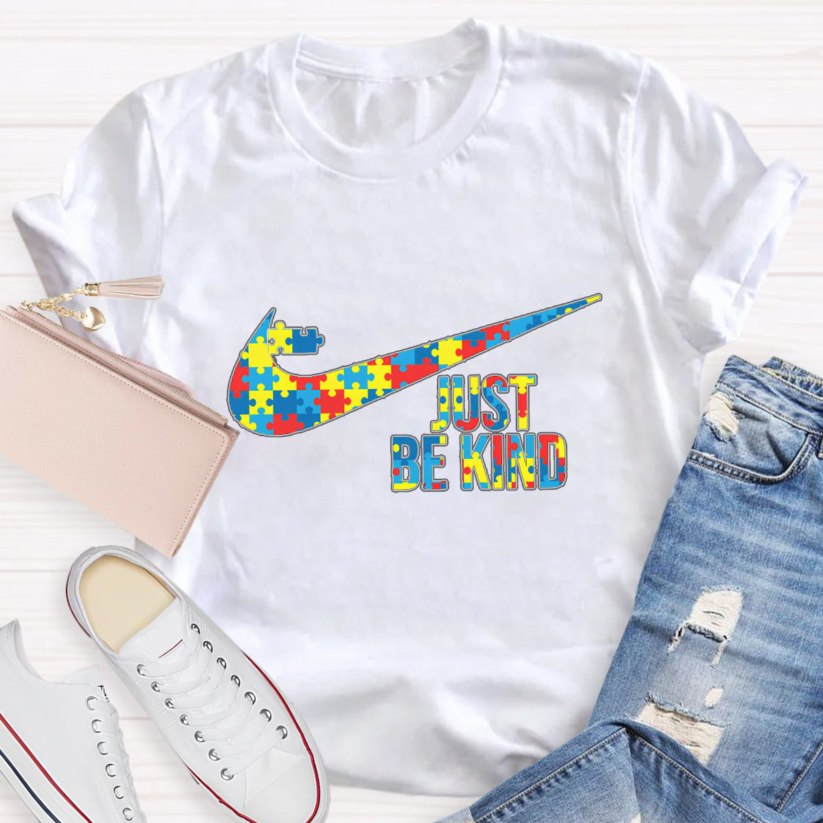 Just Be Kind Colorful Puzzle Teacher T-Shirt