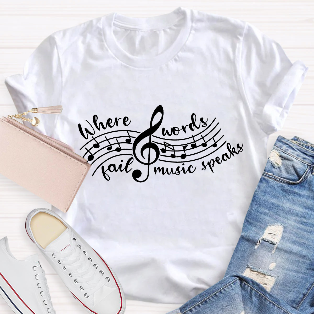 Where Words Fail Music Speaks Teacher Speaks T-Shirt