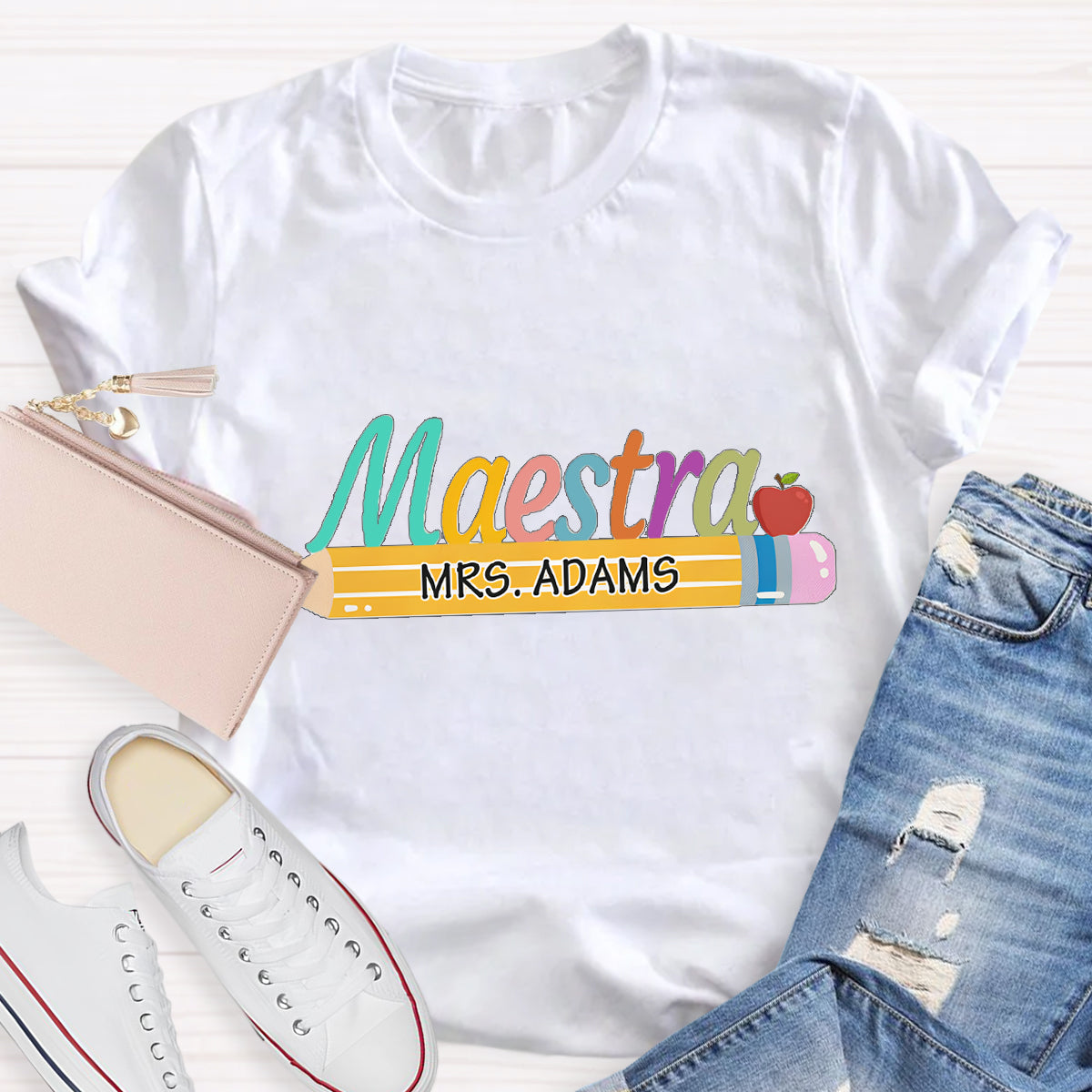 Personalized Maestra Teacher Name Mrs.Adams Teacher T-Shirt
