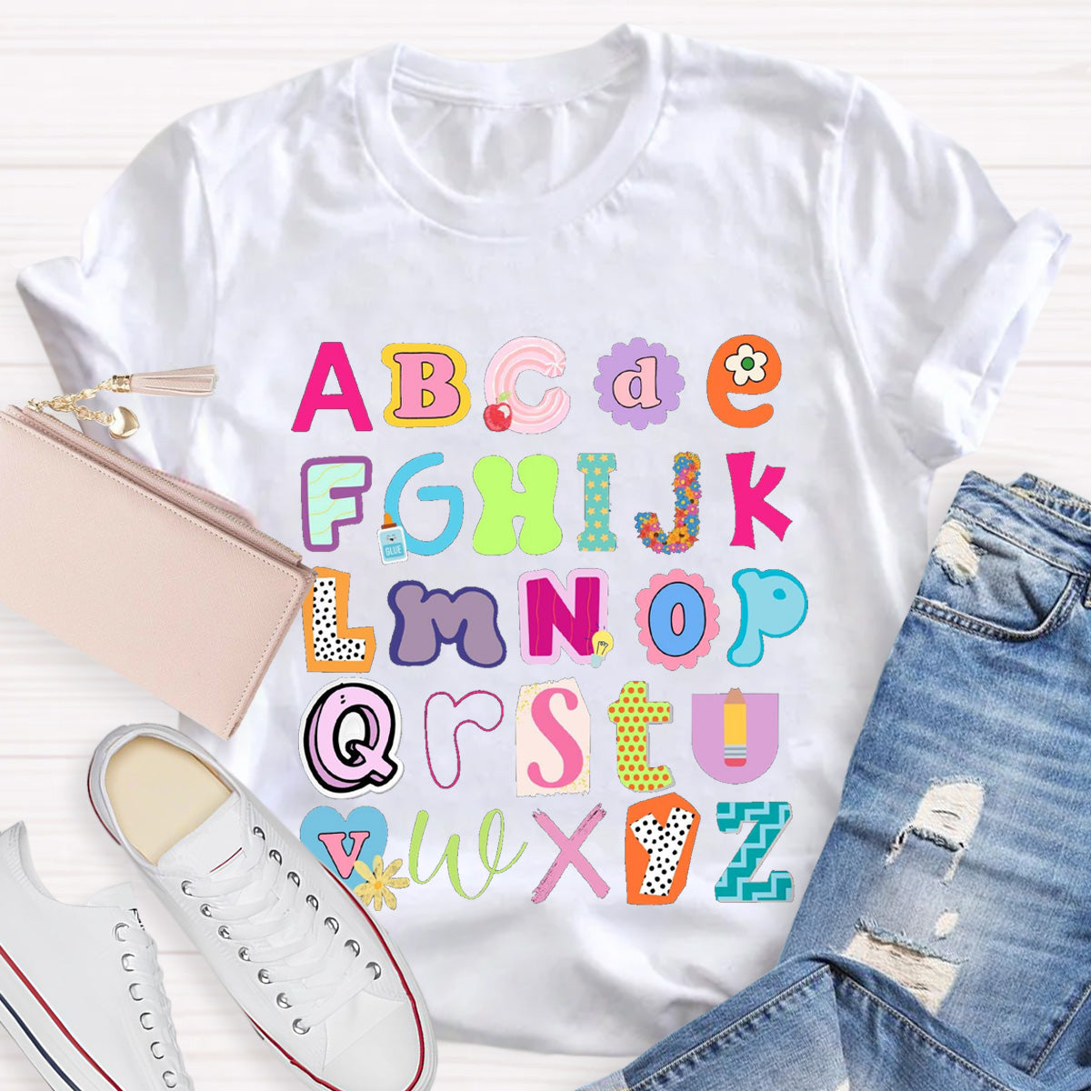 English Letter color block Teacher T-Shirt