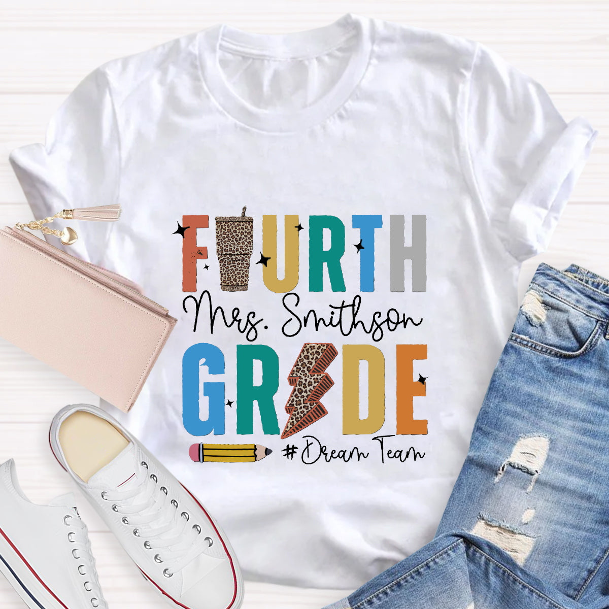 Personalized Grade And Name Leopard Water Cup Teacher T-Shirt