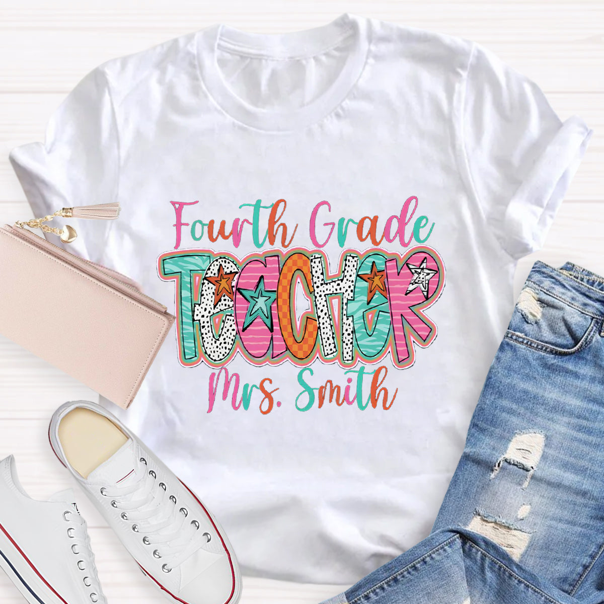 Personalized Grade And Name Fourth Grade Teacher T-Shirt