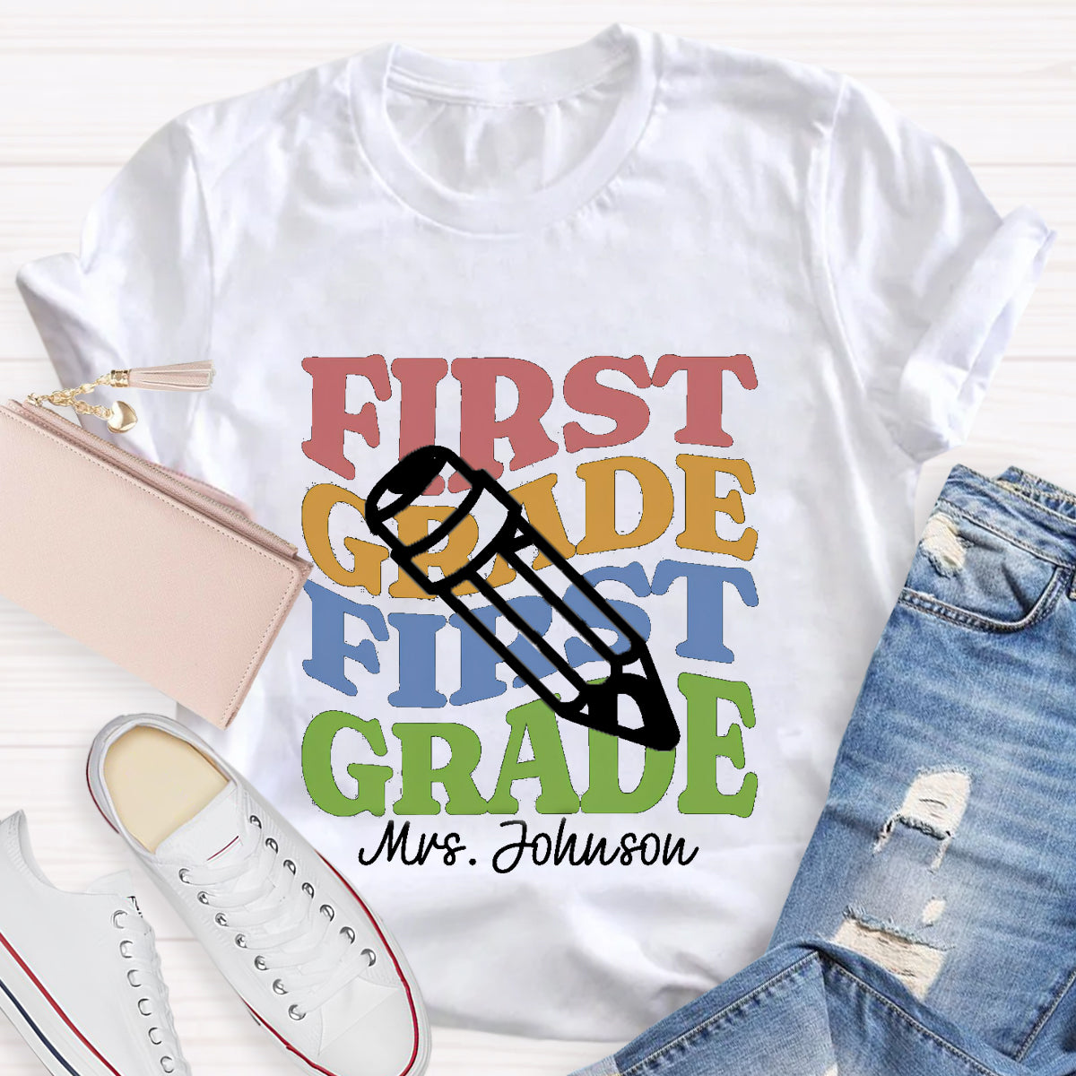 Personalized Teacher Grade And Name Pencil Back To School T-Shirt