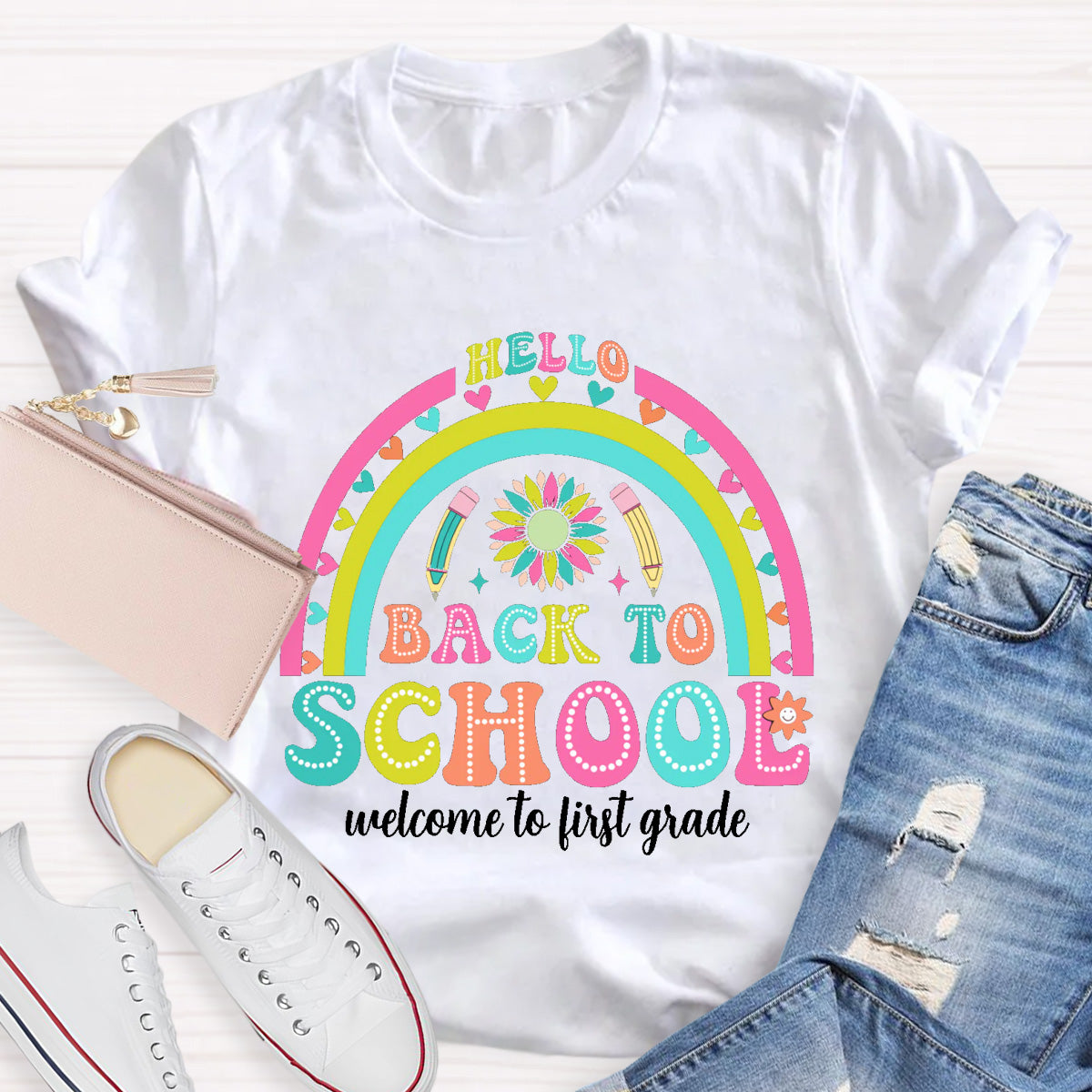 Personalized Grade Hello First Grade Back to school Teacher T-Shirt