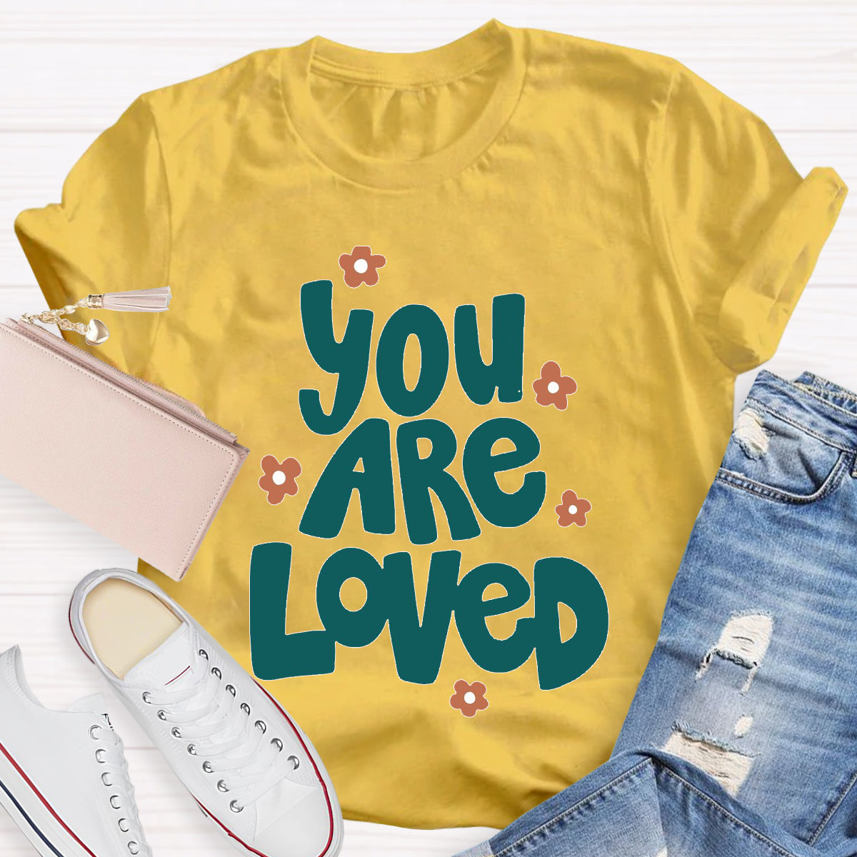 You Are Loved Pink Flower Teacher T-Shirt