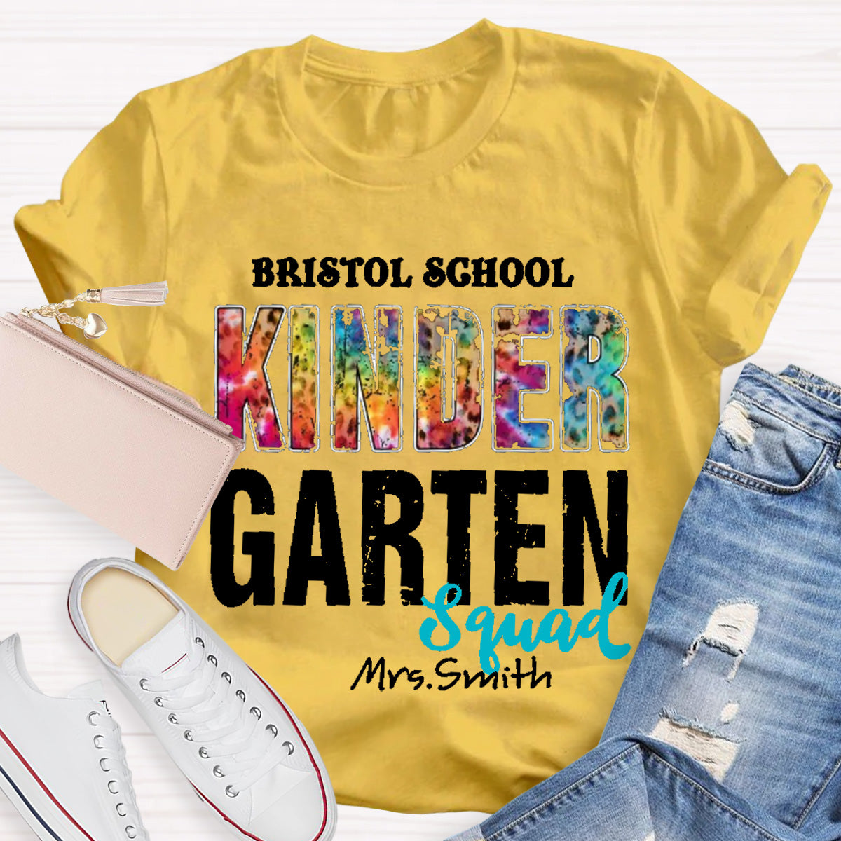 Personalized School Name Teacher Name And Grade Squad Colorful Leopard T-Shirt