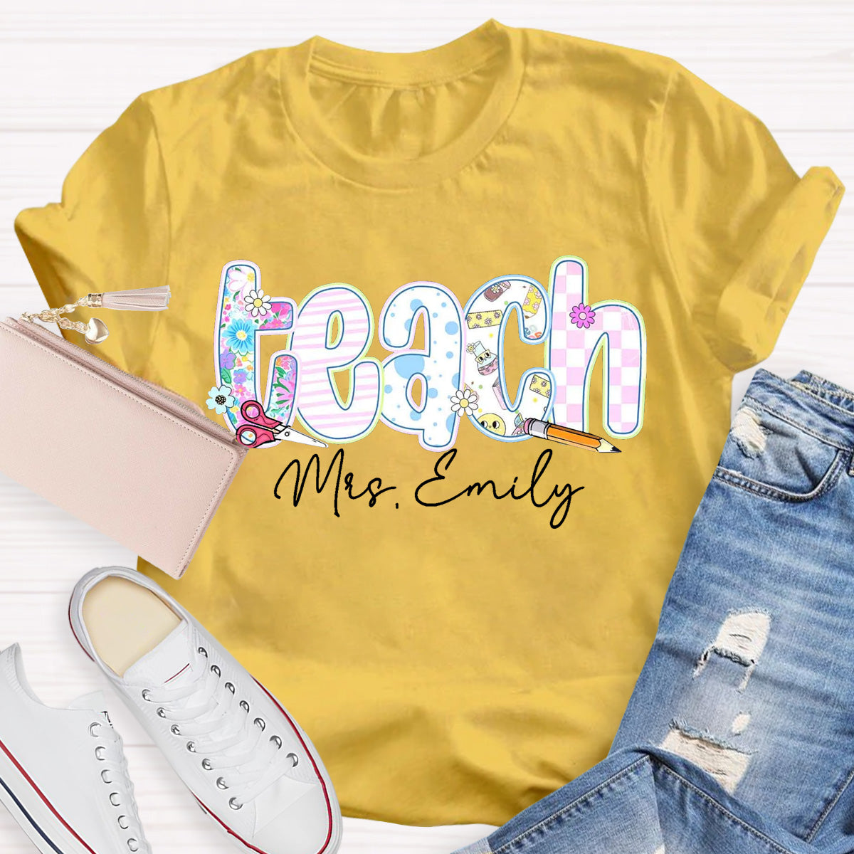 Personalized Name Floral Teacher Training Aid T-Shirt