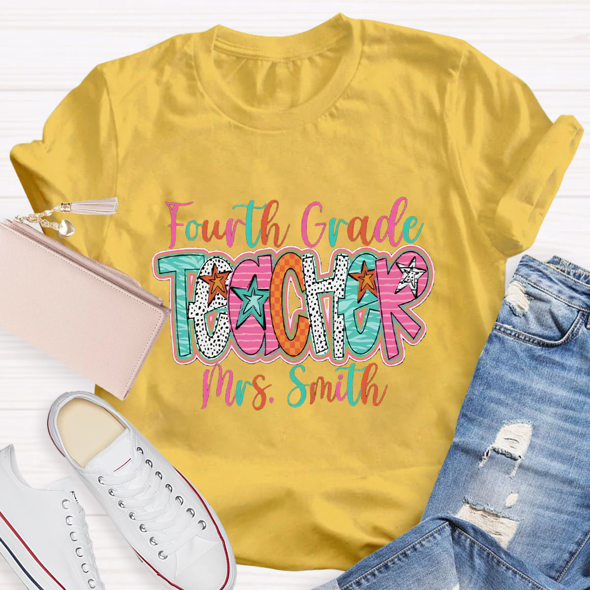 Personalized Grade And Name Fourth Grade Teacher T-Shirt