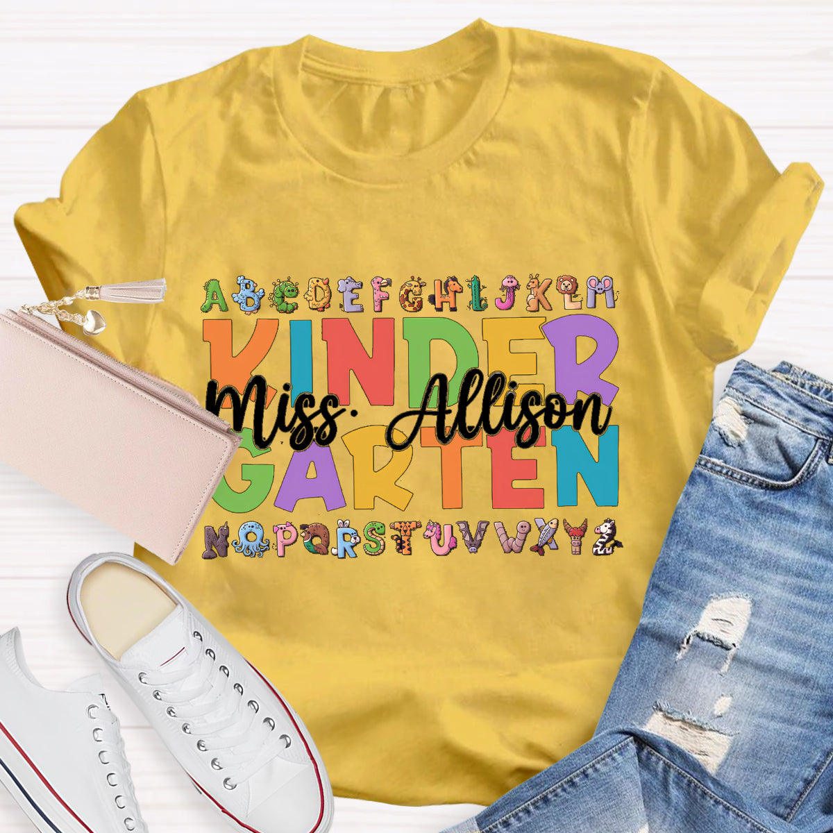 Personalized Teacher Name And Grade 26 Animal English letters T-Shirt