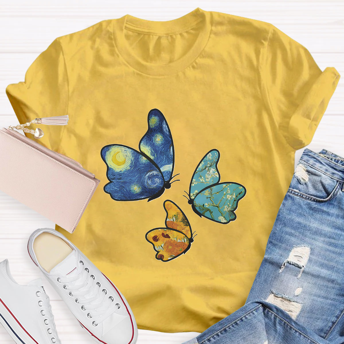 Star Art Butterfly Teacher T-Shirt