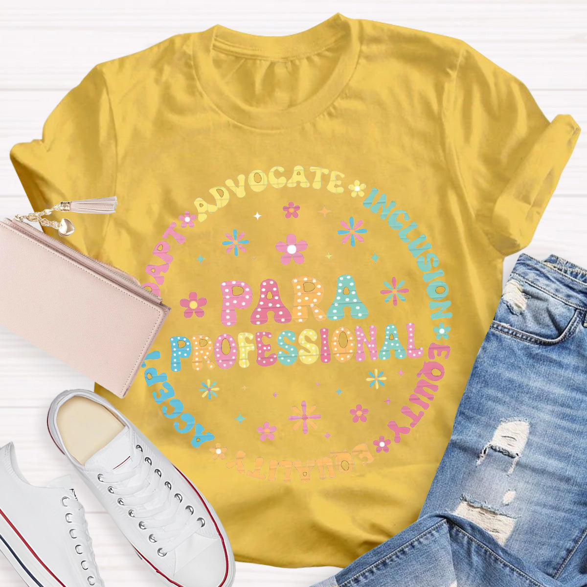 Para Professional Adapt Advocate Pink Flower Teacher T-Shirt