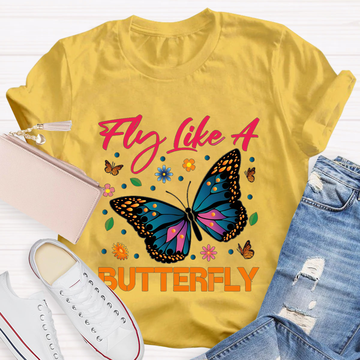 Fly Like A Beautiful Butterfly Teacher T-Shirt