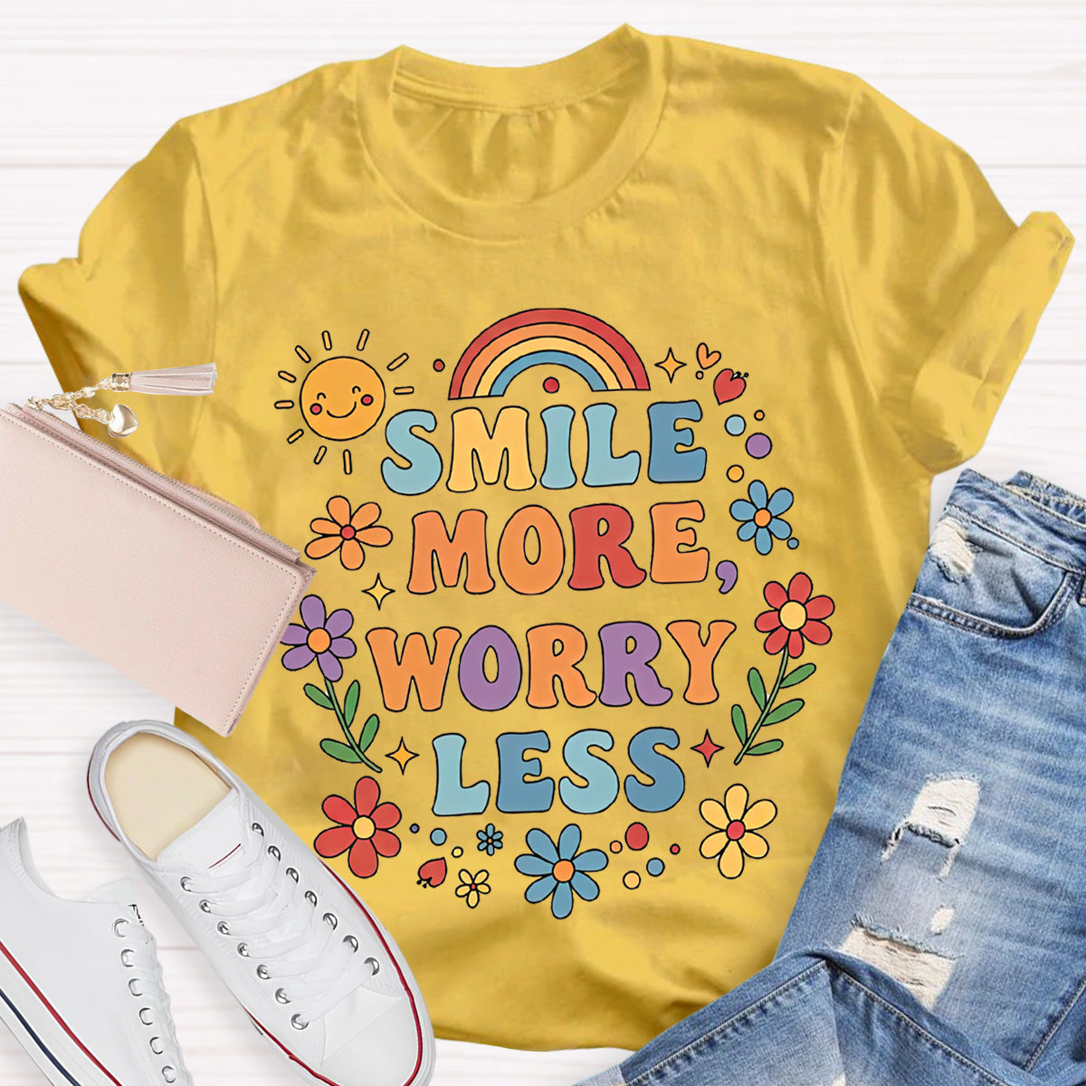 Smile More Worry Less Teacher T-Shirt