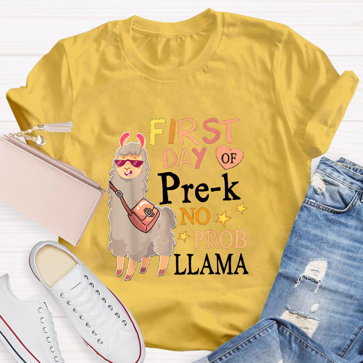 Personalized Grade First Day Of Pre-k No Prob Llama Spanish Teacher T-Shirt