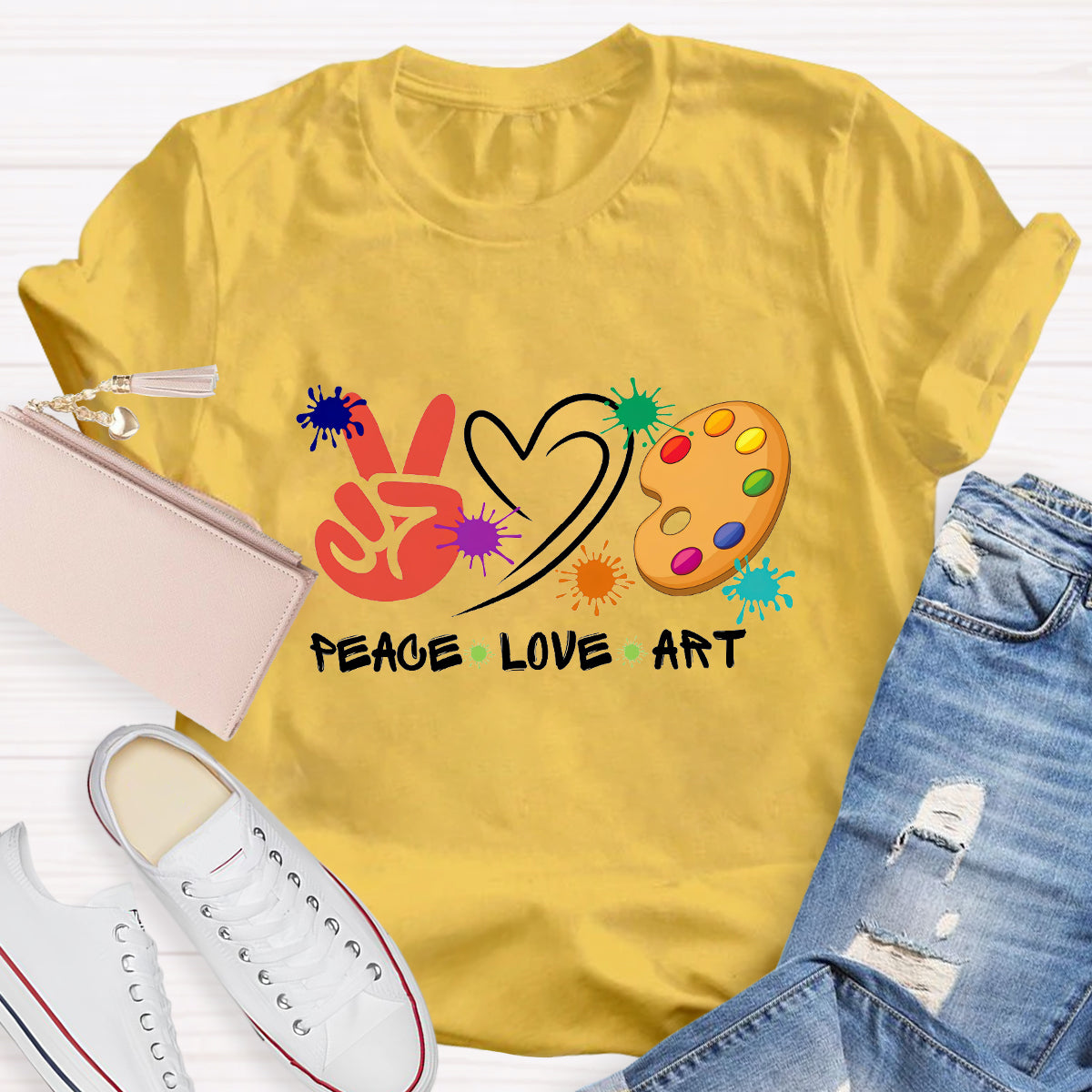 Heart Peace Love Art Teacher T-Shirt