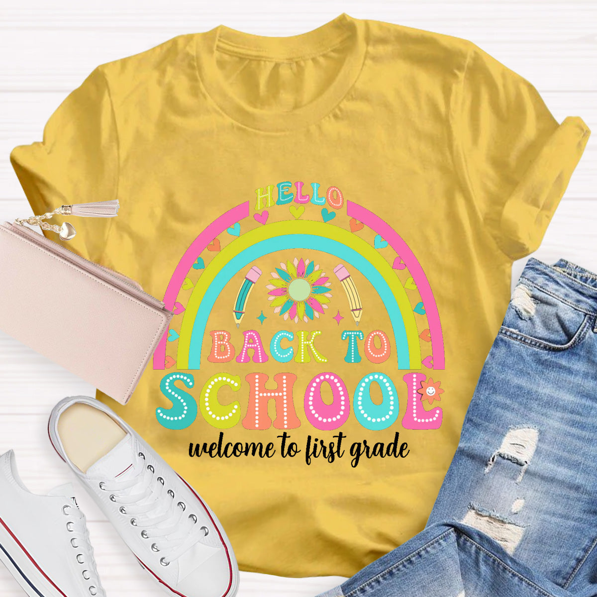 Personalized Grade Hello First Grade Back to school Teacher T-Shirt