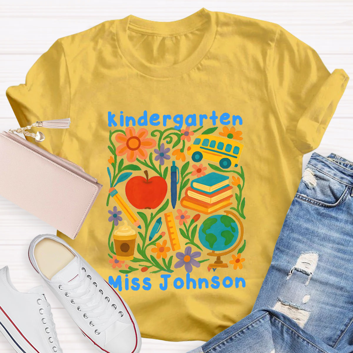 Personalized Grade And Name Back To School Floral Teacher T-Shirt