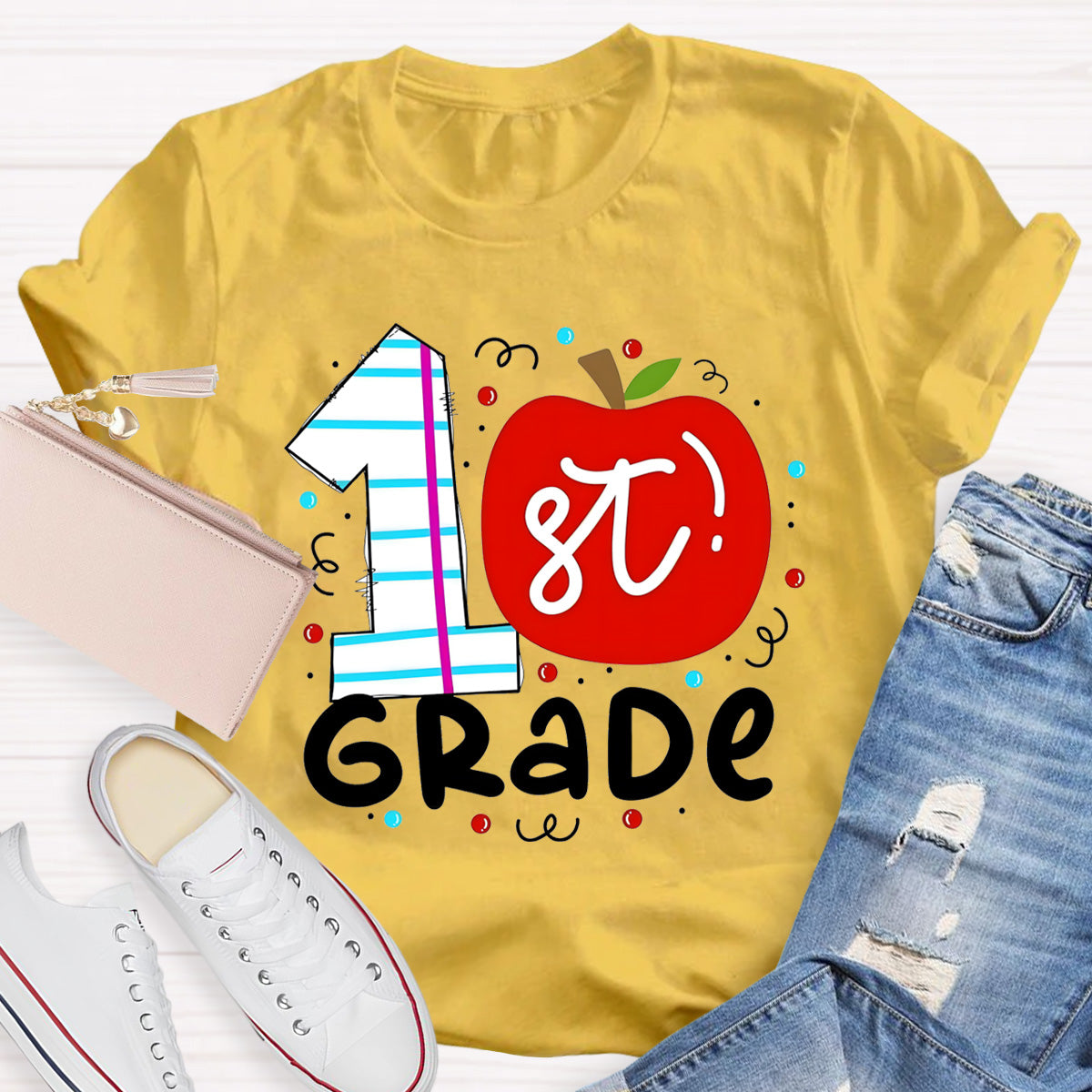 Personalized Grade 1st Grade Red Apple Teacher T-Shirt
