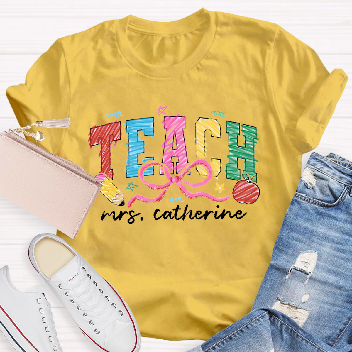 Personalized Name Teach Apple Teacher T-Shirt