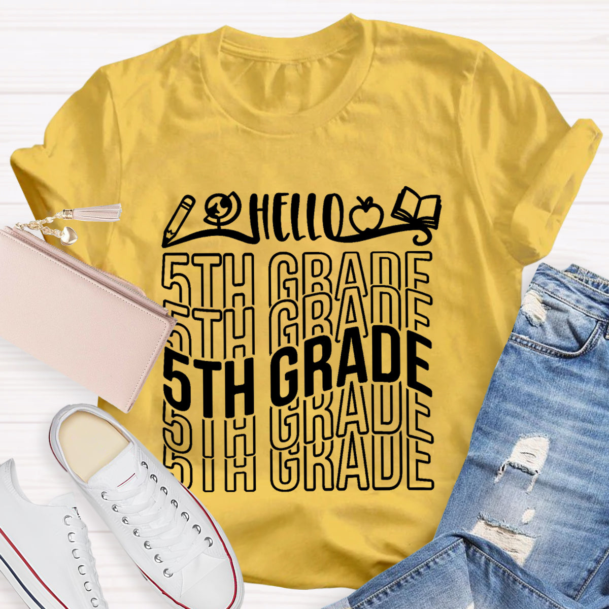 Personalized Grade Hello 5th Grade Teacher T-Shirt