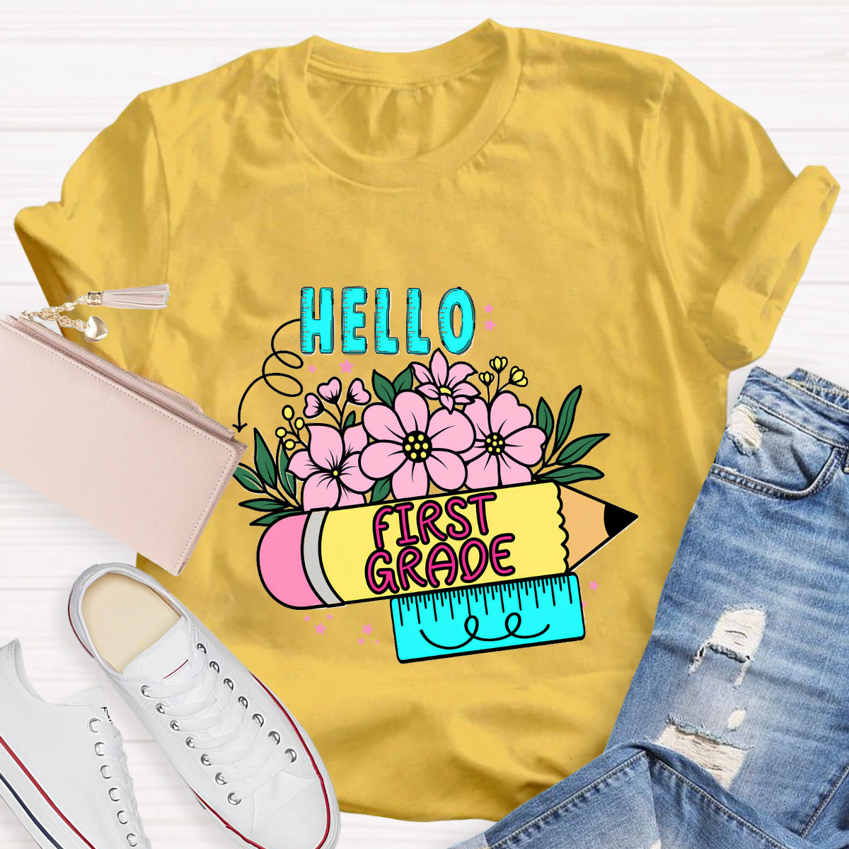 Personalized Grade Hello First Grade Back To School T-Shirt