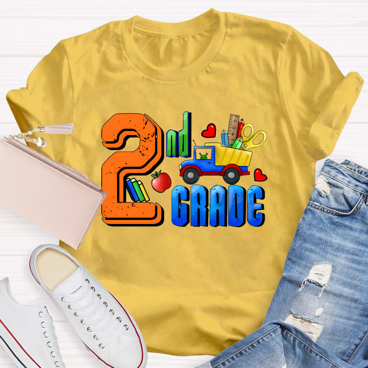 Personalized Grade Truck With Teacher's Tool 2nd Grade Teacher T-Shirt