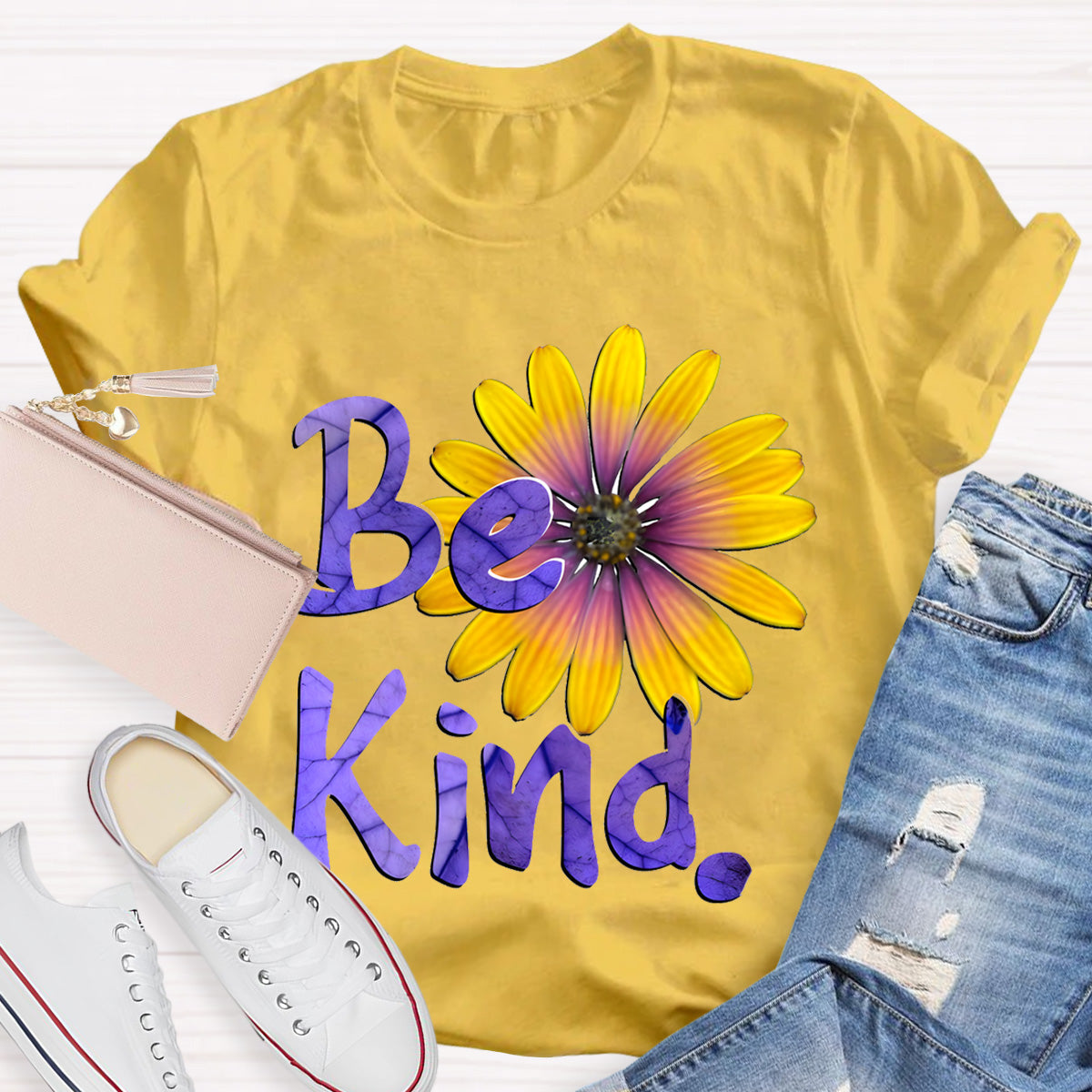 Brighter Sunflower Be Kind Teacher T-Shirt