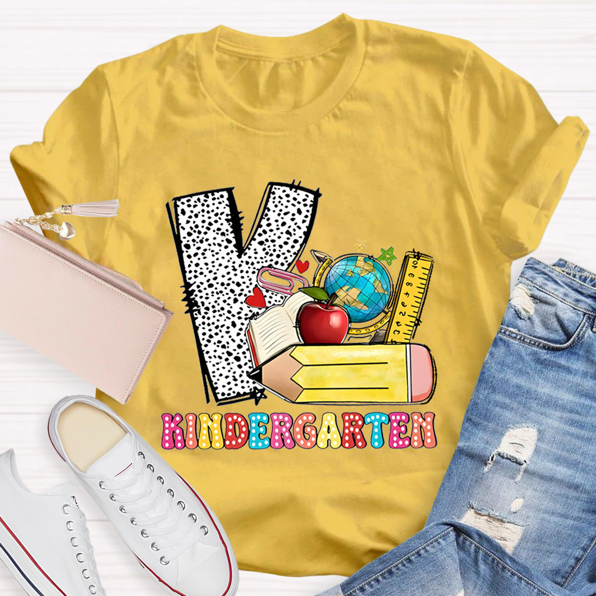 Personalized Grade Polka Dot Letter Print Teacher T-Shirt