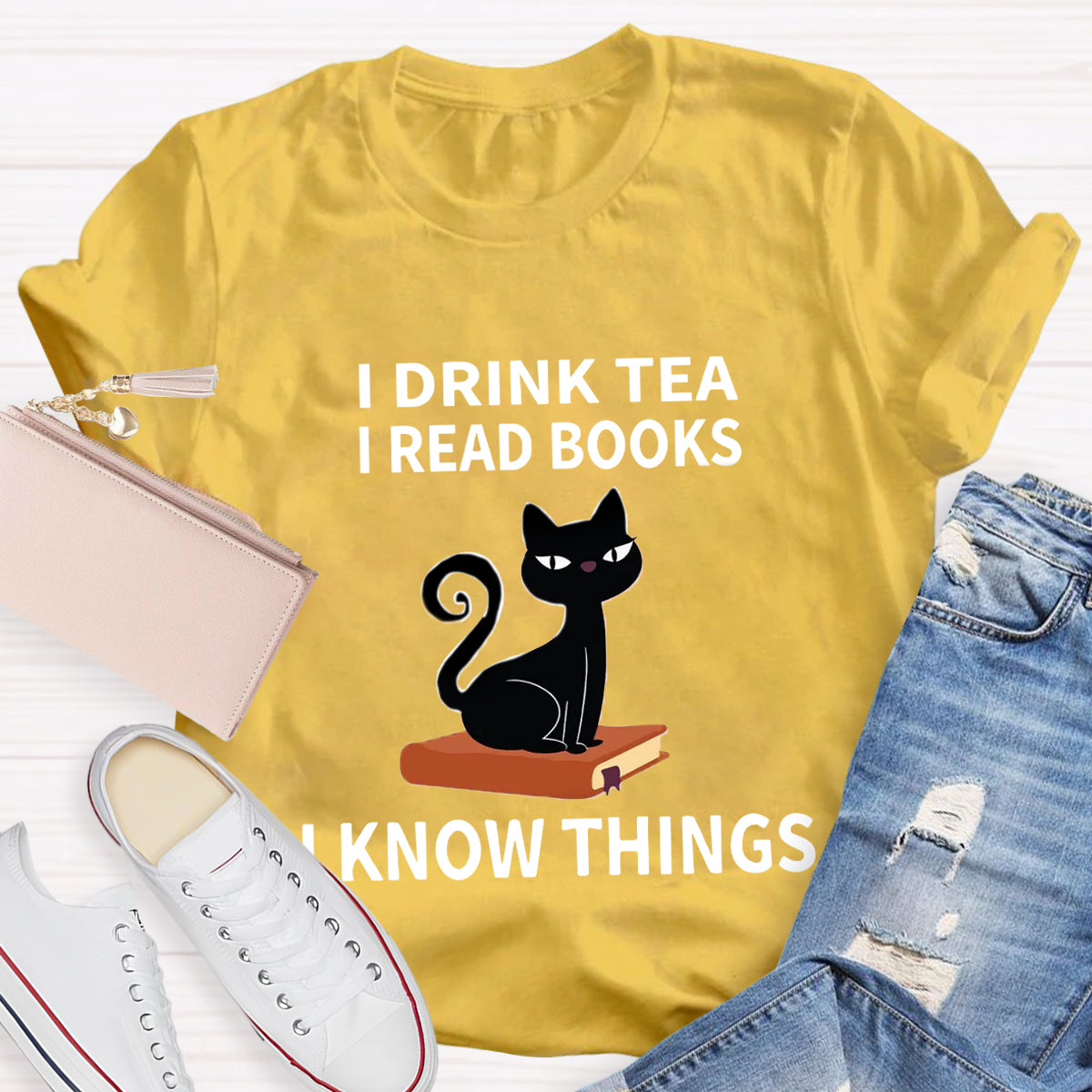 I Drink I Read Books I Know Thing Cute Cat T-Shirt
