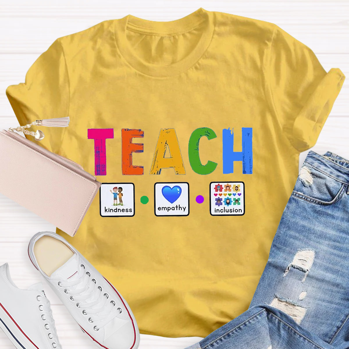 Teach Kindness Empathy Inclusion Teacher T-Shirt