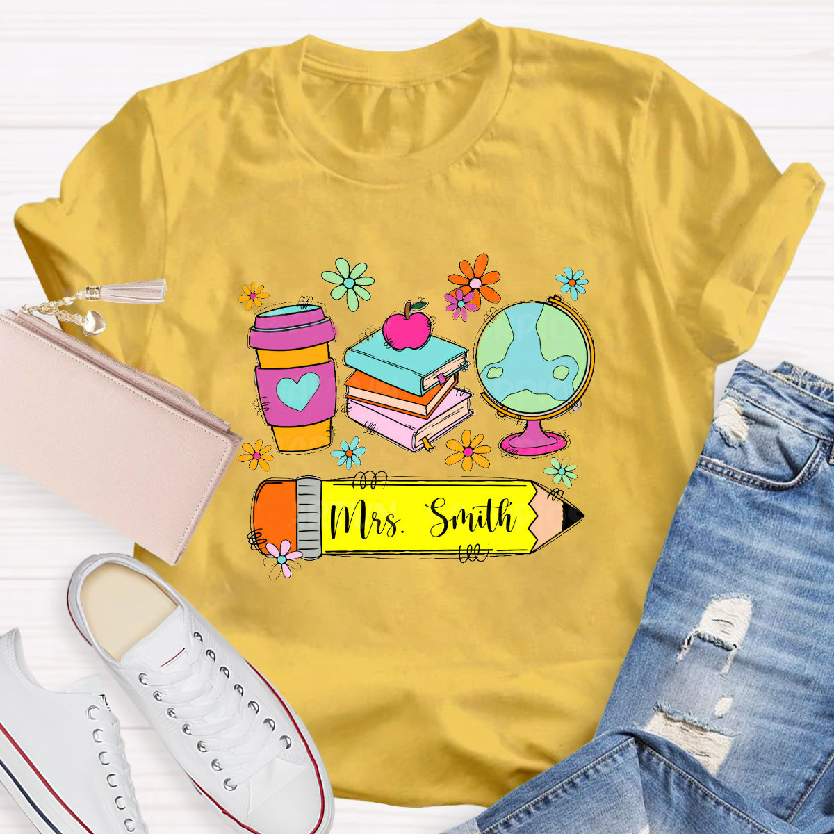Personalized Teacher Name Coffee Books T-Shirt