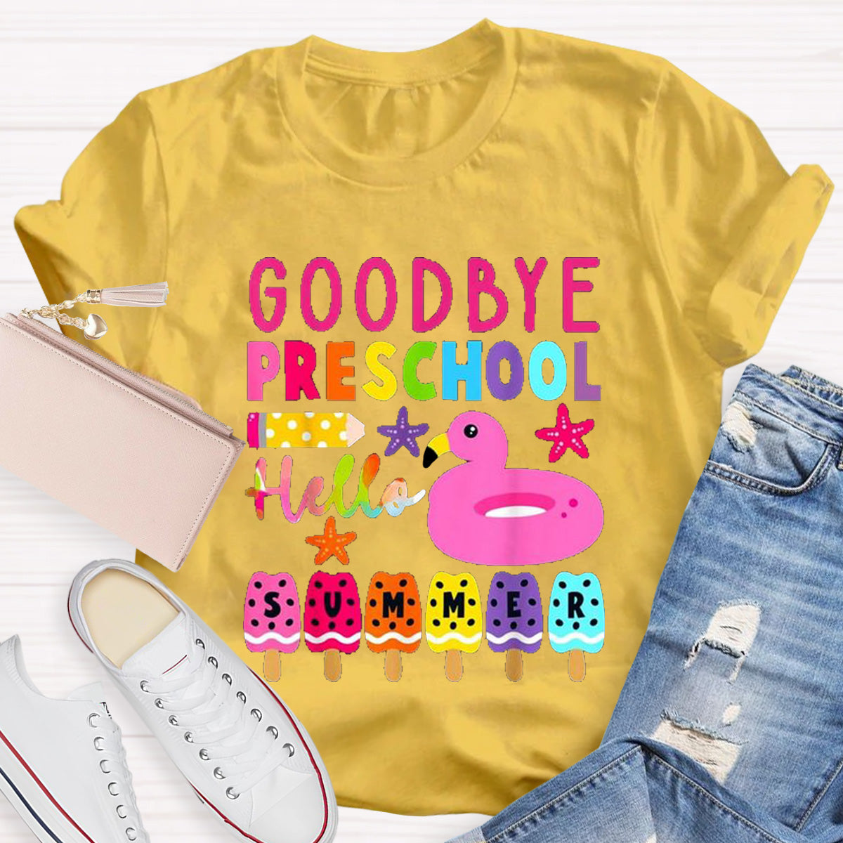Personalized Grade Goodbye Preschool Hello Summer Teacher T-Shirt