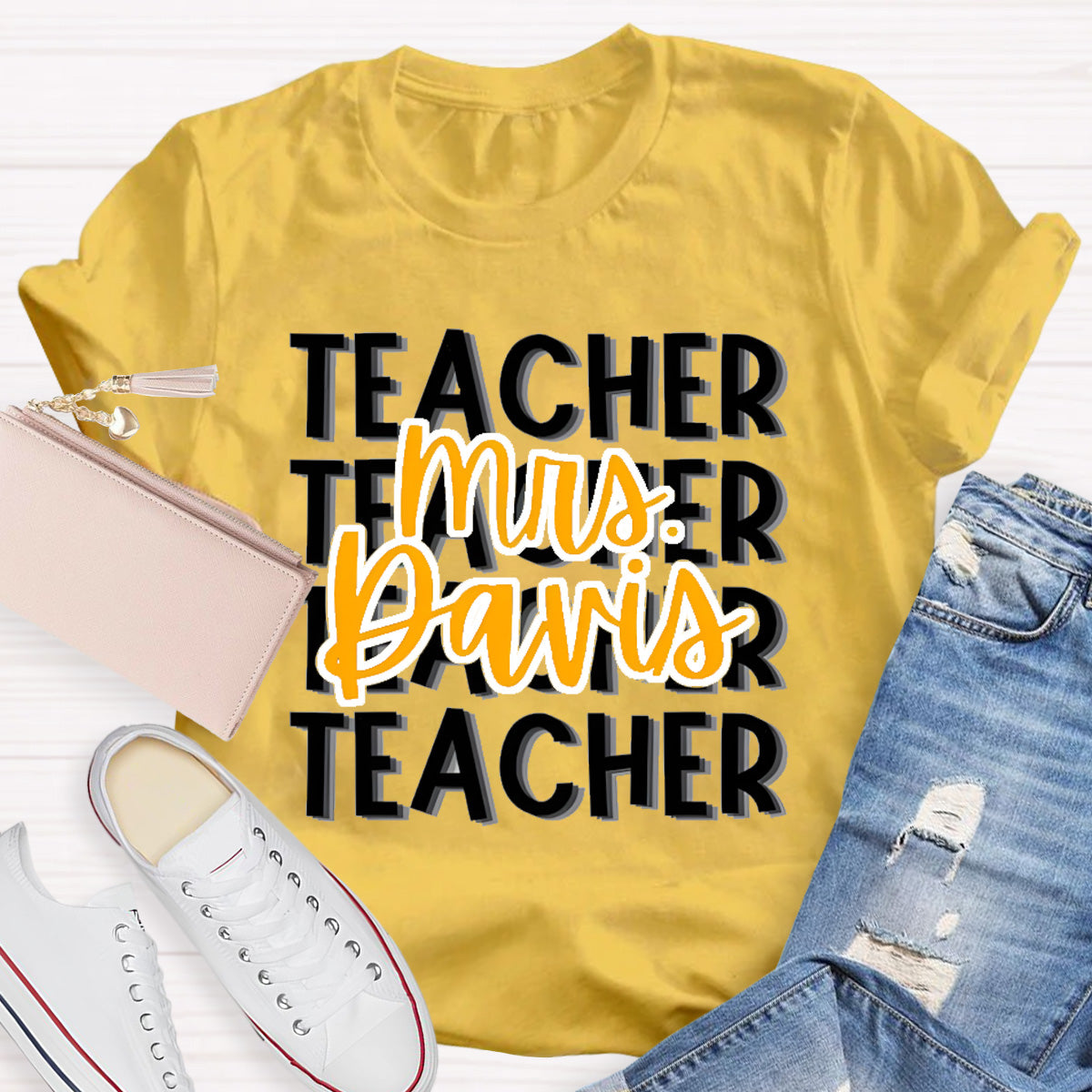 Personalized Name Mrs Davir Teacher T-Shirt