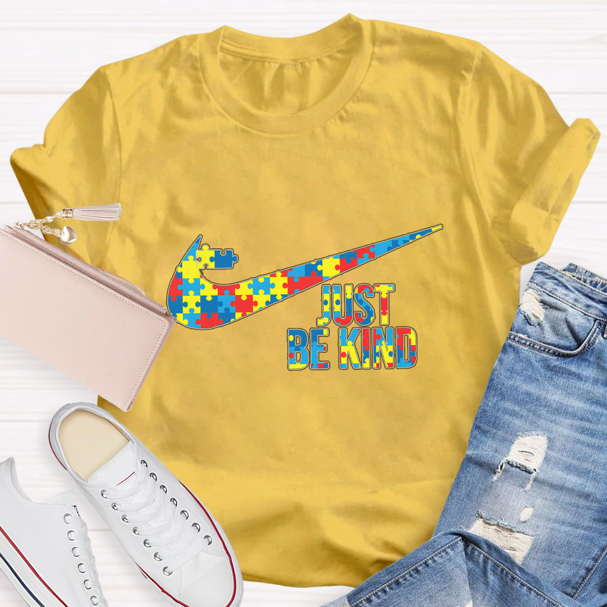 Just Be Kind Colorful Puzzle Teacher T-Shirt