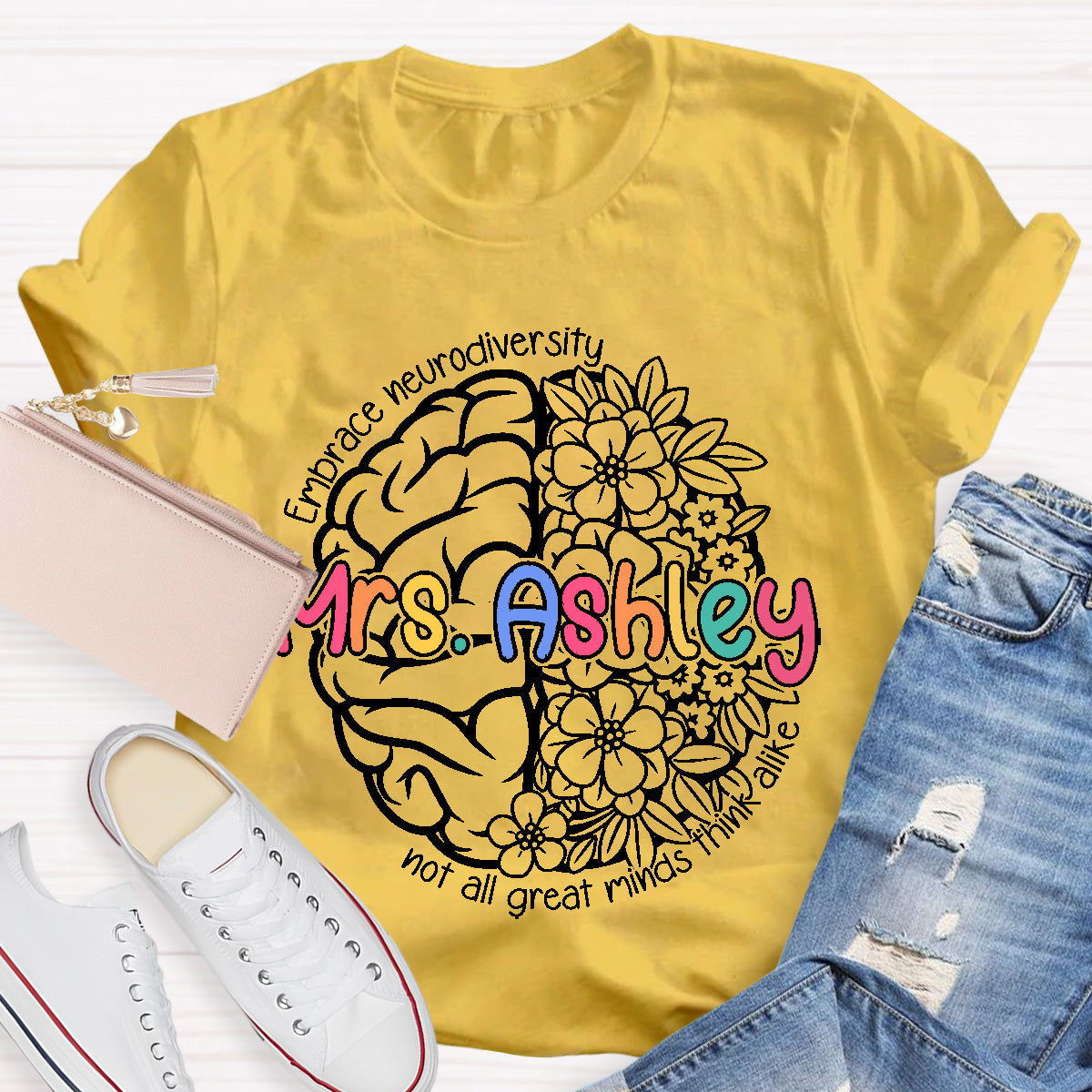 Personalized Name Not All Great Minds Think Alike Teacher T-Shirt