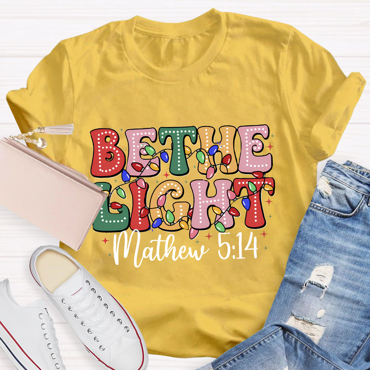 Christmas Be The Light Teacher T-Shirt