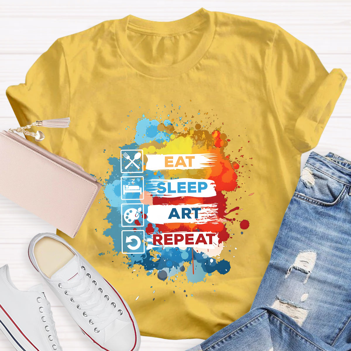 Eat Sleep Art Repeat Teacher T-Shirt
