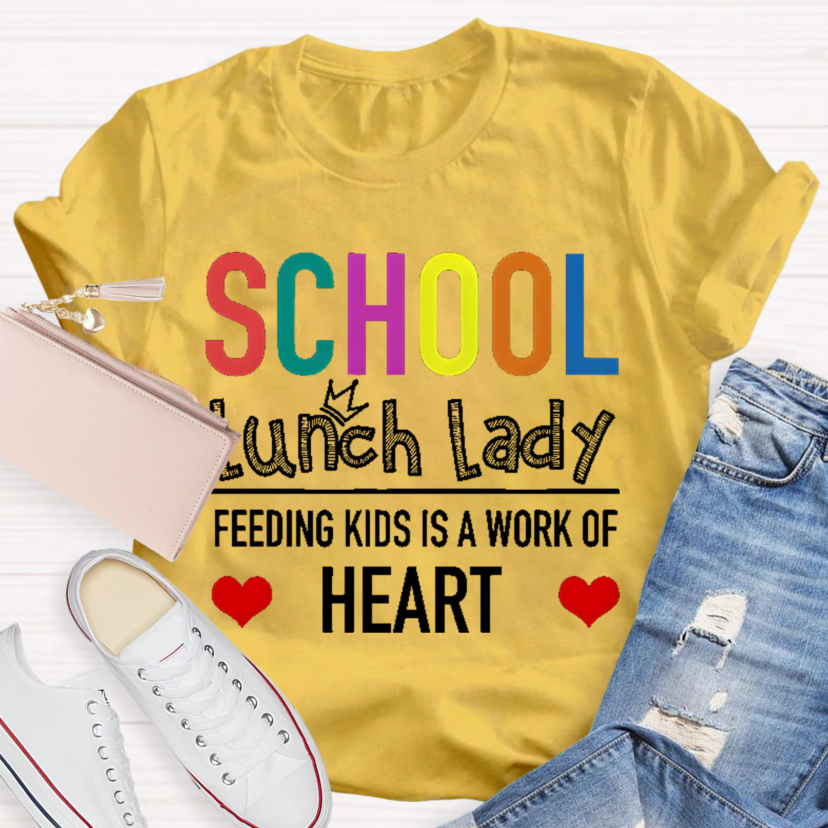 School Lunch Lady Feeding Kids Is A Work Of Heart Teacher T-Shirt