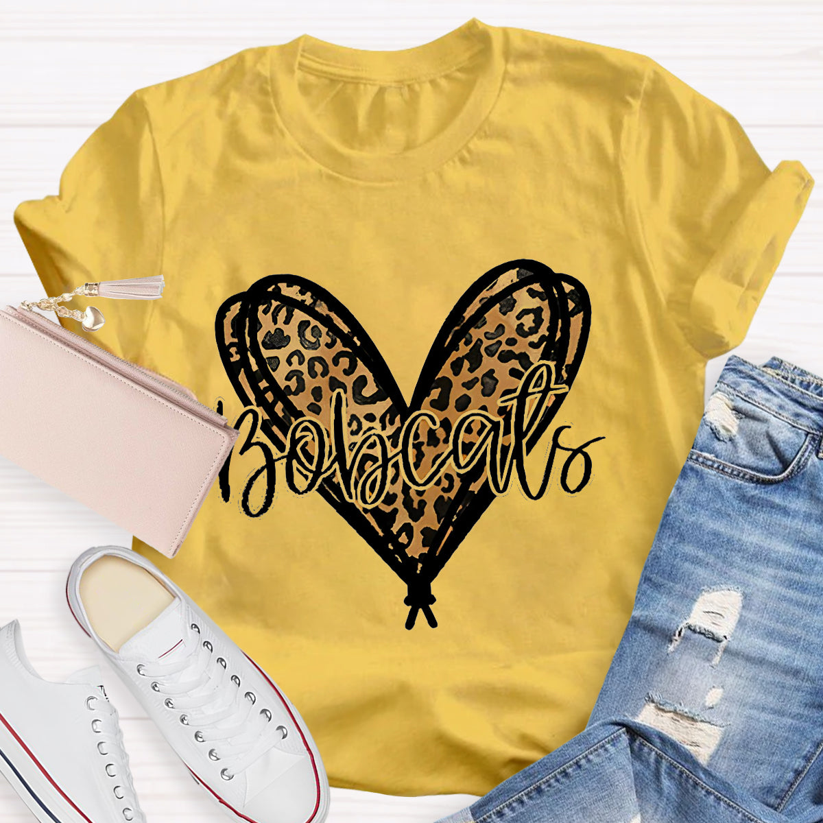 Personalized Mascot Bobcats Heart Teacher T-Shirt
