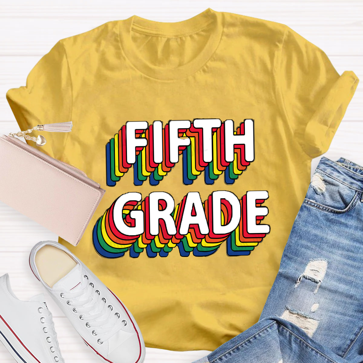 Personalized Grade Colored Text Teacher T-Shirt