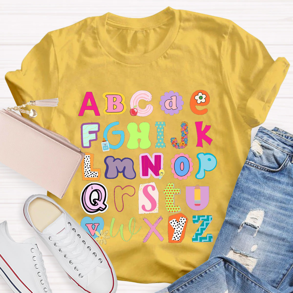 English Letter color block Teacher T-Shirt