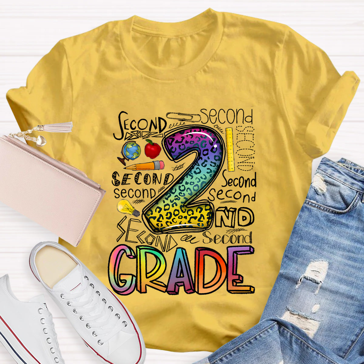 Personalized Grade Leopard 2nd Grade Teacher T-Shirt