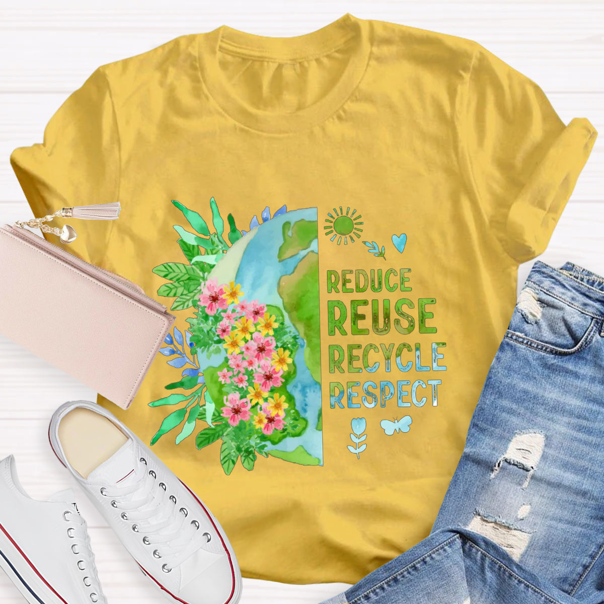 Recycle Respect Flower Planet Earth Day T-Shirt