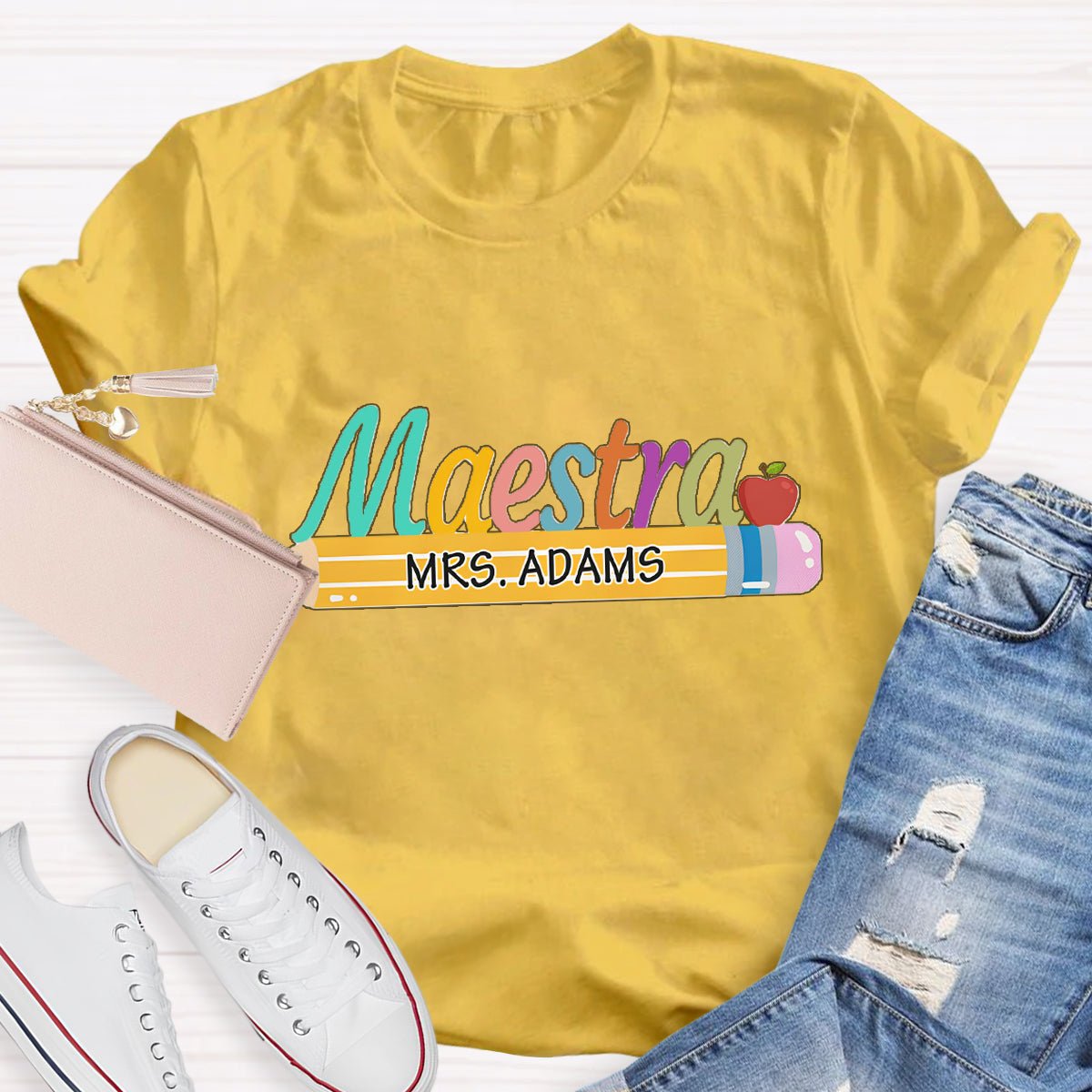 Personalized Maestra Teacher Name Mrs.Adams Teacher T-Shirt