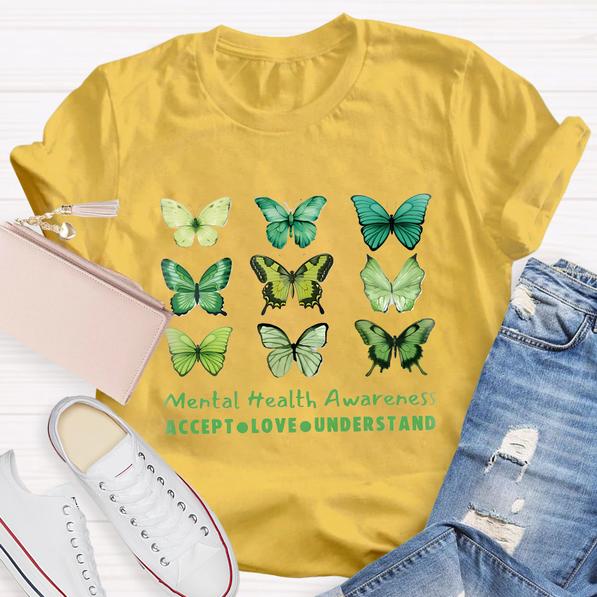 Accept Love Understand Butterfly Mental Health Awareness T-Shirt