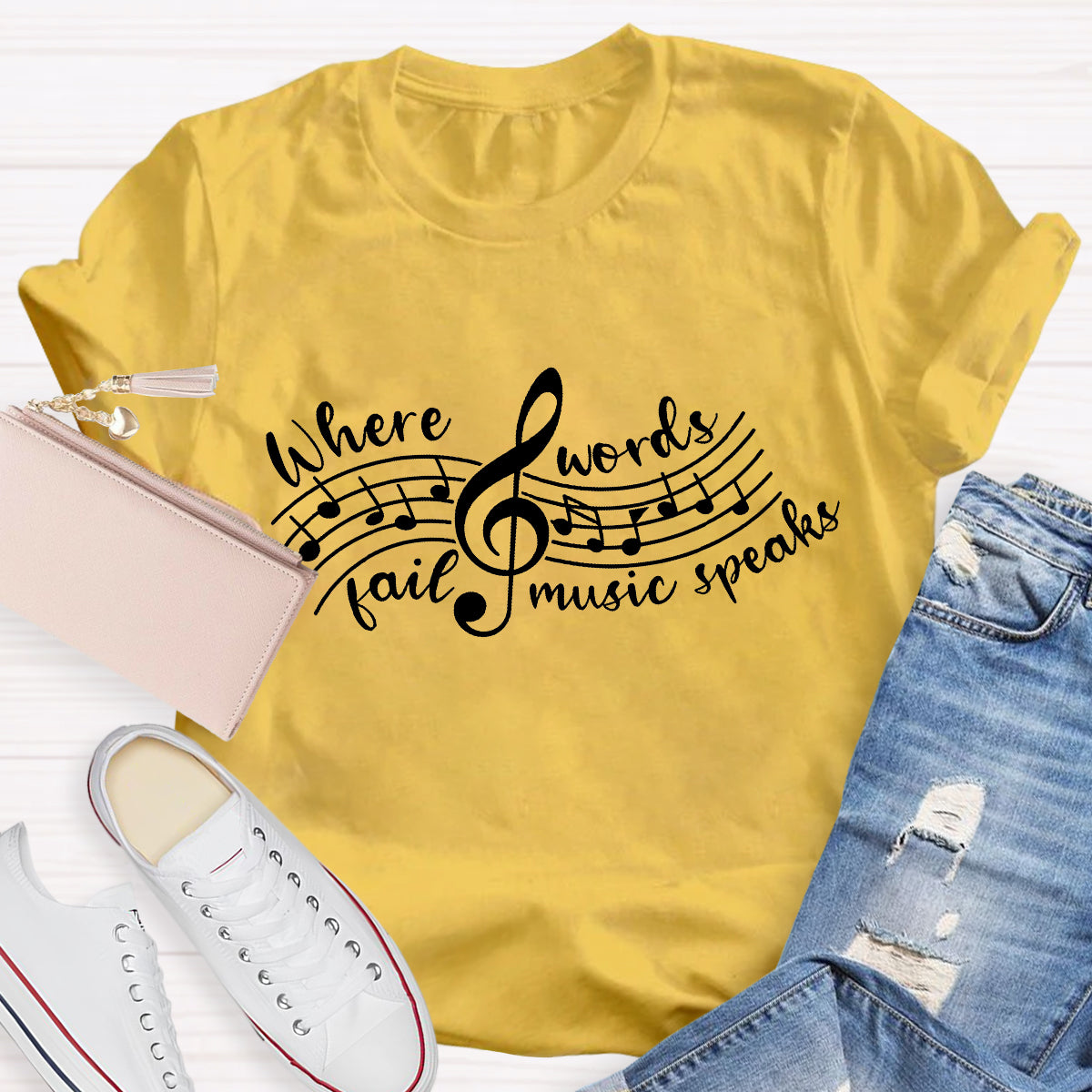 Where Words Fail Music Speaks Teacher Speaks T-Shirt