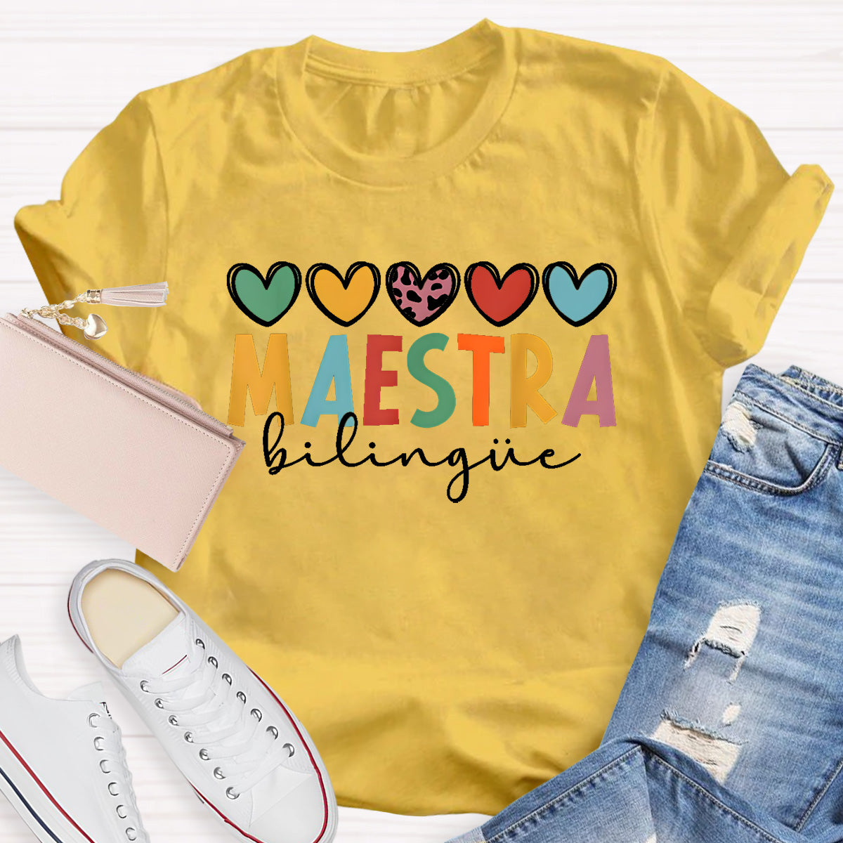 Maestra Colorful Letters Teacher T-Shirt