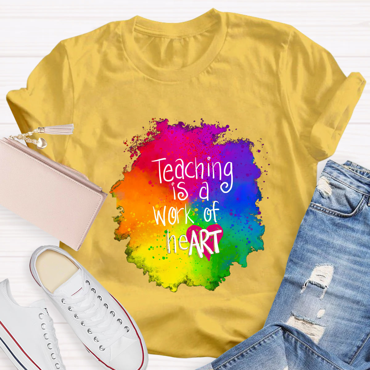 Teaching Is A Work Of Heart Art Teacher T-Shirt