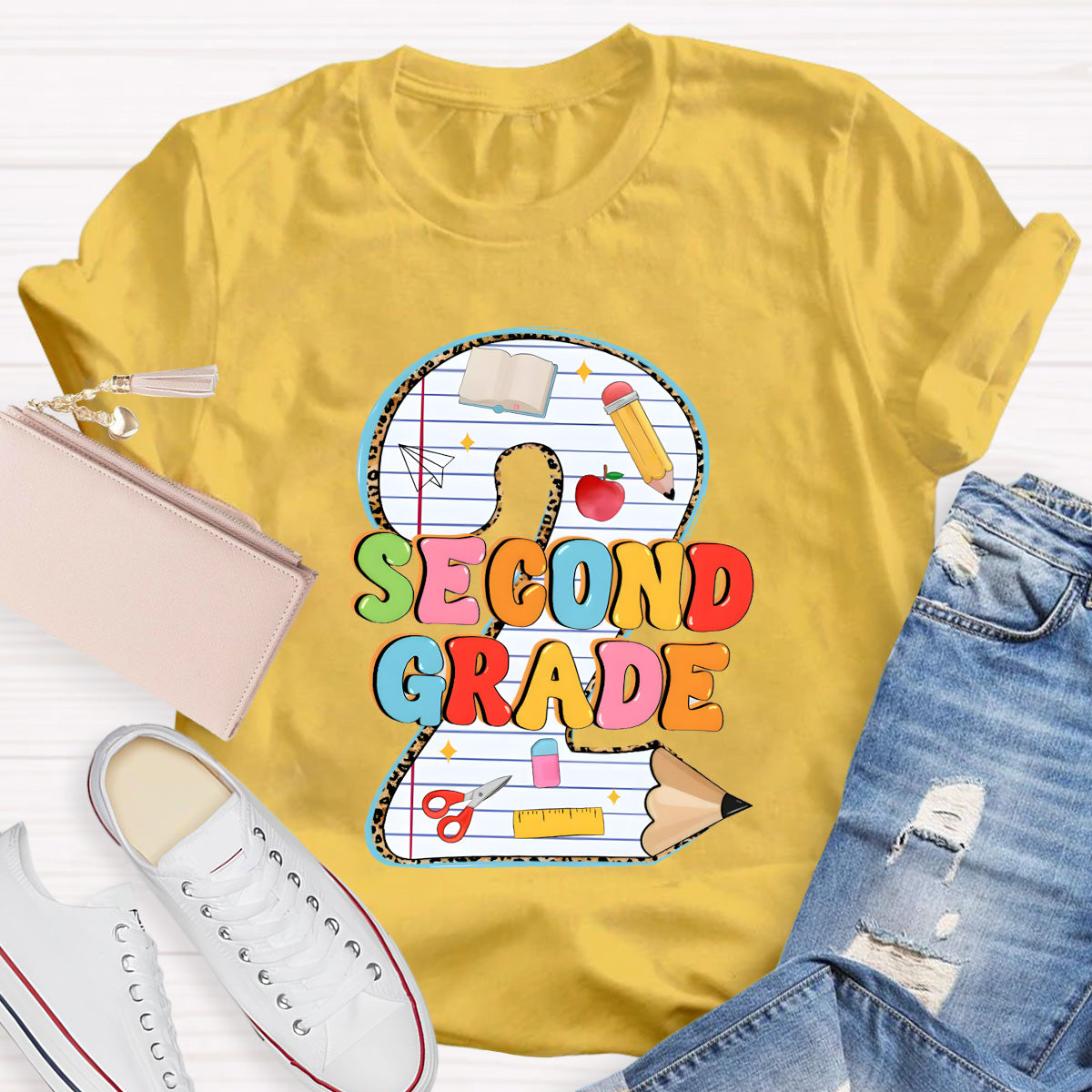 Personalized Grade Pencil Number Second Grand Teacher T-Shirt