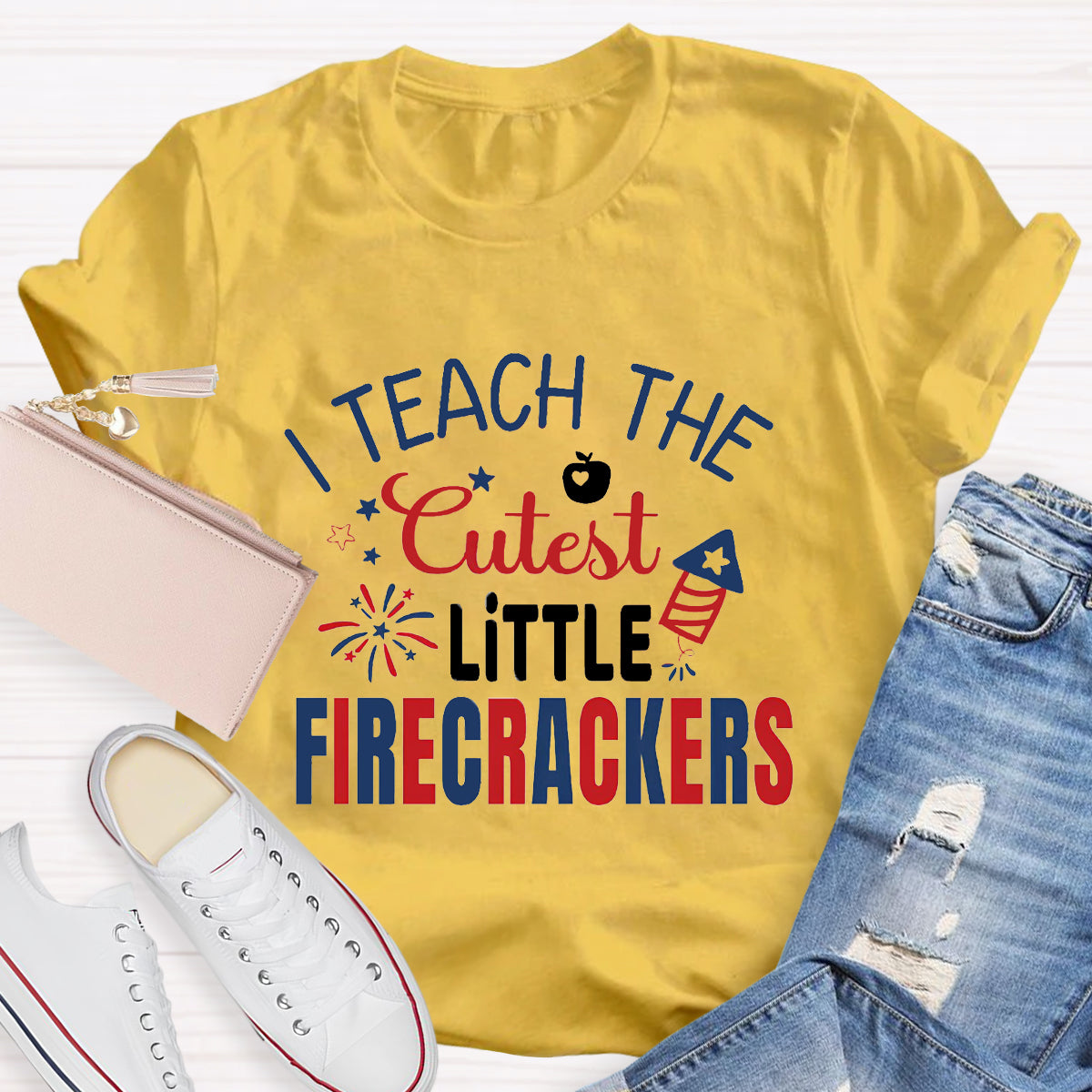 I Teach The Cutest Little Firecrackers Teacher T-Shirt